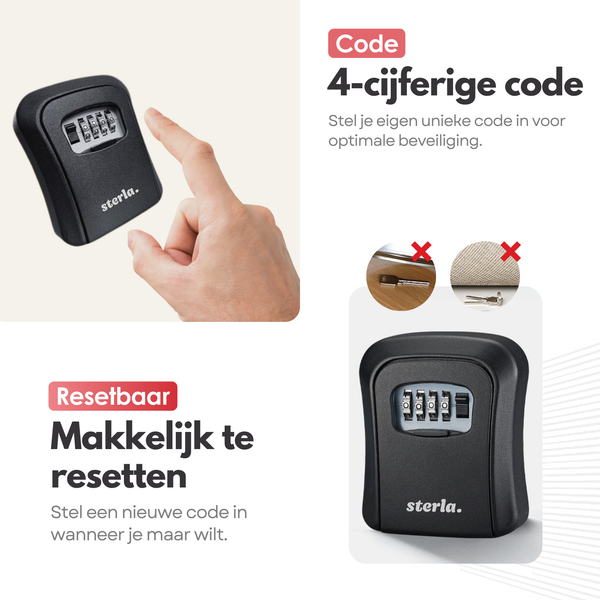 Sterla Sleutelkluis – Waterbestendige Sleutelkast met Cijferslot – Veilig en Gebruiksvriendelijk – Geschikt voor Binnen en Buiten