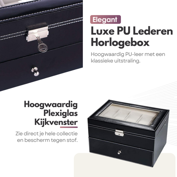 Sterla Luxe Horlogedoos voor 20 Horloges – Bescherm en Bewaar in Stijl Horlogebox - Zwart