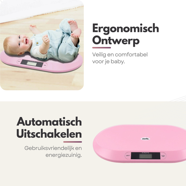 Babyweegschaal – Nauwkeurig Wegen tot 20 kg - TARE- en HOLD-Functie, Weegschaal Ideaal voor Baby's en Huisdieren - Inclusief Batterijen - Roze