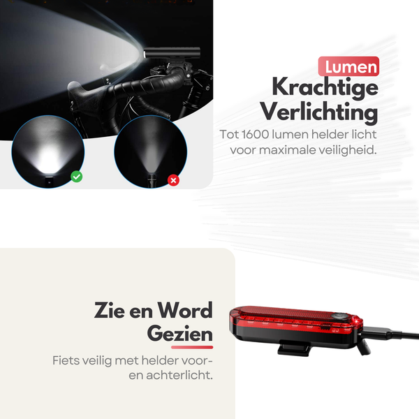 Powerbank Fietslamp Set – Krachtige 1600 Lumen LED - USB Oplaadbaar – Waterdicht – Powerbankfunctie – Voor & Achterlicht