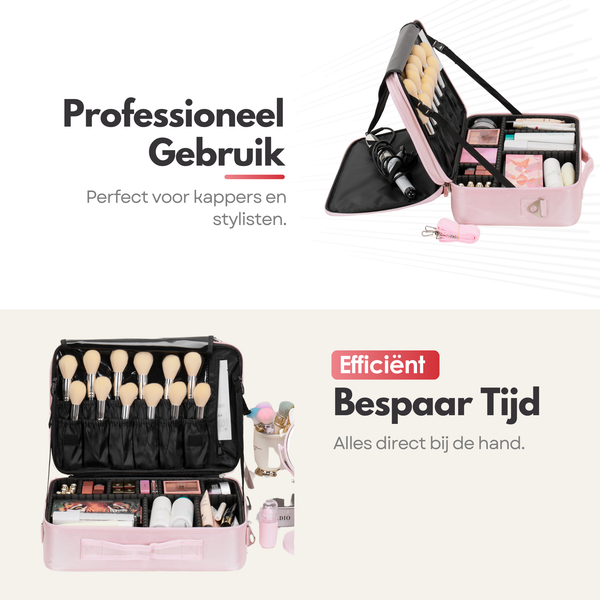 Luxury Make-up Bag XL - Beauty Case with Adjustable Compartments - Handy Size - Ideal for Travel - Pink