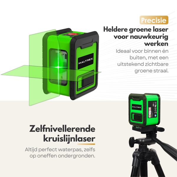 Maltrex Kruislijnlaser – Zelfnivellerend –Nauwkeurigheid 0,3 mm/m – Werkbereik 20 m