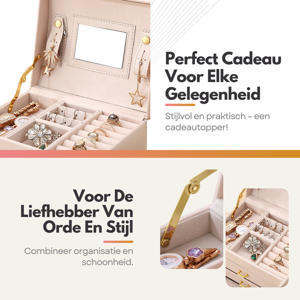 Luxe Sieradendoos met Slot – 14 Compartimenten - Opbergsysteem met Spiegel en Slot voor Jouw Sieraden - Roze