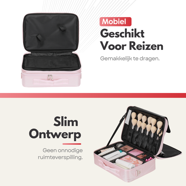 Luxury Make-up Bag XL - Beauty Case with Adjustable Compartments - Handy Size - Ideal for Travel - Pink