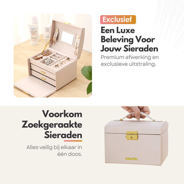 Luxe Sieradendoos met Slot – 14 Compartimenten - Opbergsysteem met Spiegel en Slot voor Jouw Sieraden - Wit