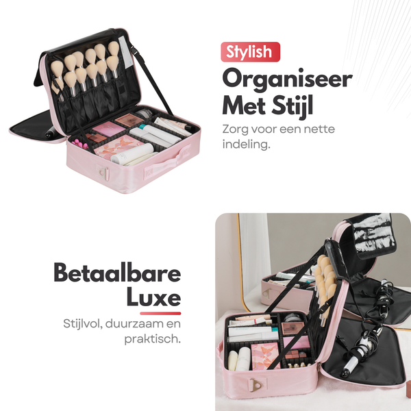 Luxury Make-up Bag XL - Beauty Case with Adjustable Compartments - Handy Size - Ideal for Travel - Pink