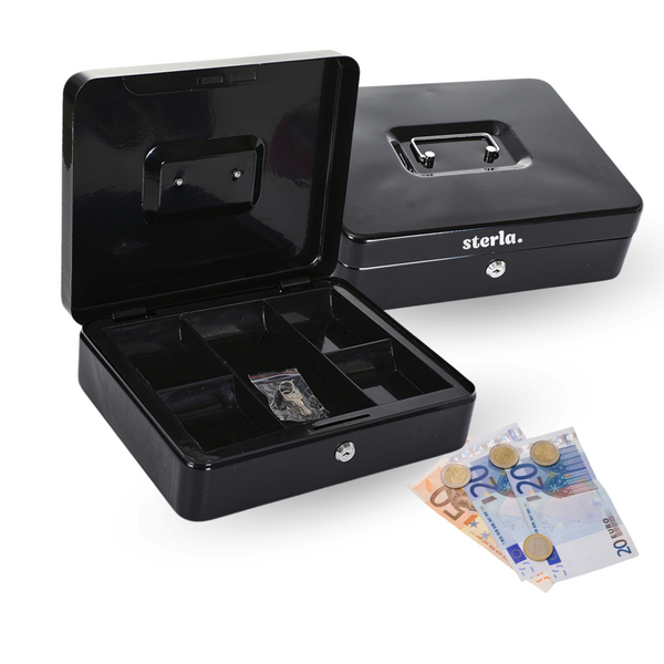 Sterla Geldkist – Metalen Geldkistje 20 x 16 x 9 cm Robuuste Geldkluis voor Veilig Geldbeheer – Zwart