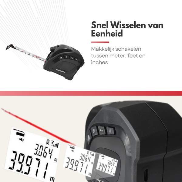Maltrex Oplaadbare Laser Digitale Afstandsmeter & Rolmaat 40 meter + 5 Meter – Nauwkeurige Metingen