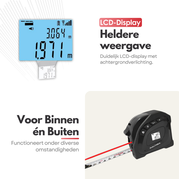 Maltrex Oplaadbare Laser Digitale Afstandsmeter & Rolmaat 40 meter + 5 Meter – Nauwkeurige Metingen