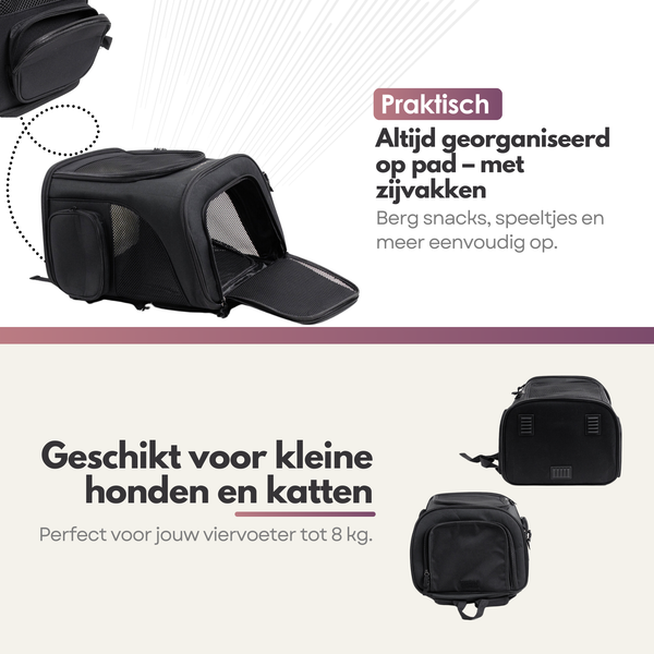 Uitklapbare Honden- en Katten Rugzak - Tot 8kg - Comfort, Veiligheid en Ruimte voor Jouw Huisdier - Draagtas 40 x 33 x 26 cm - Zwart