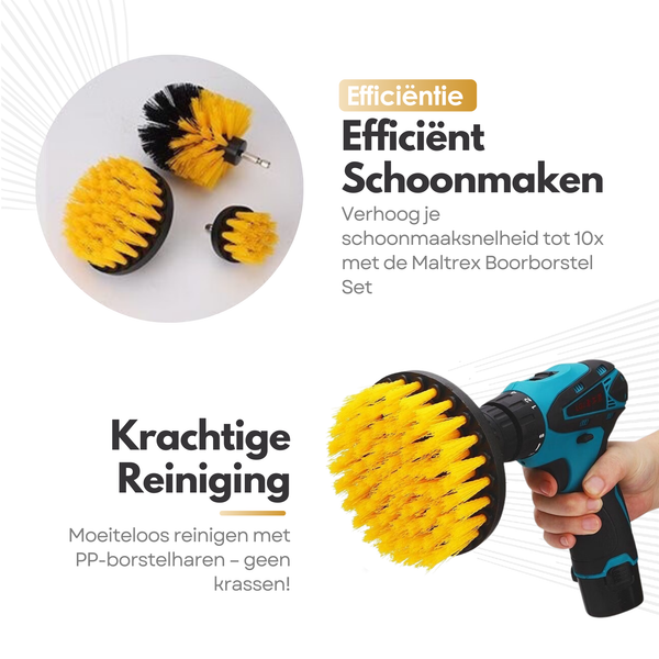 Maltrex 4-delige Boorborstel Set – Schoonmaak Borstels voor Boormachines – Schrobborstel Opzetstuk in 4 Maten – Nylon Reinigingsborstels voor Binnen en Buiten