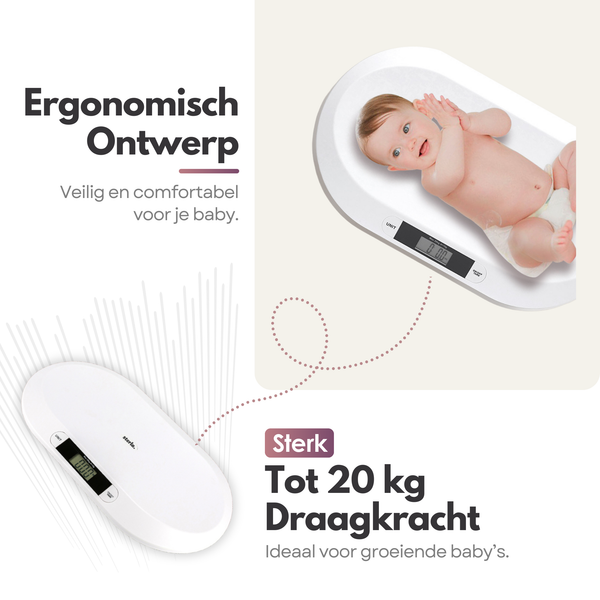 Babyweegschaal – Nauwkeurig Wegen tot 20 kg - TARE- en HOLD-Functie, Weegschaal Ideaal voor Baby's en Huisdieren - Inclusief Batterijen - Wit