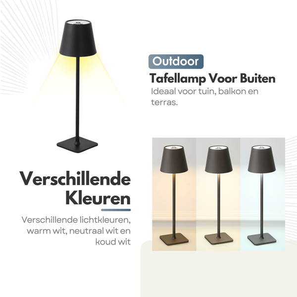 Oplaadbare Tafellamp met 3 Kleuren Dimbare LED's - 38cm Tafel Touch Lamp - 5200mAh Batterij - Zwart
