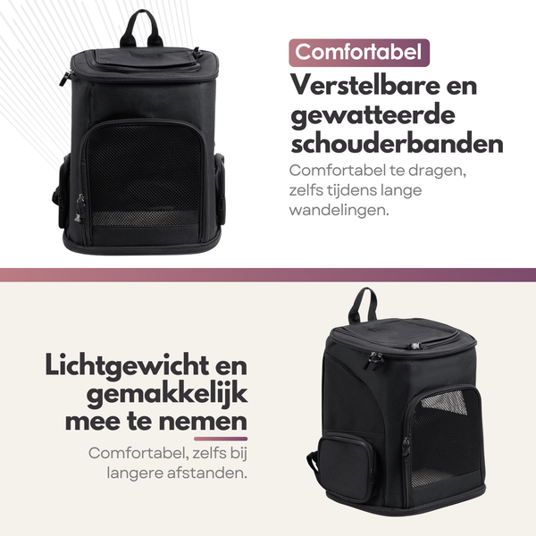Uitklapbare Honden- en Katten Rugzak - Tot 8kg - Comfort, Veiligheid en Ruimte voor Jouw Huisdier - Draagtas 40 x 33 x 26 cm - Zwart