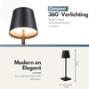 Oplaadbare Tafellamp met 3 Kleuren Dimbare LED's - 38cm Tafel Touch Lamp - 5200mAh Batterij - Zwart