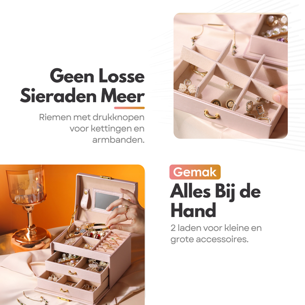 Luxe Sieradendoos met Slot – 14 Compartimenten - Opbergsysteem met Spiegel en Slot voor Jouw Sieraden - Roze