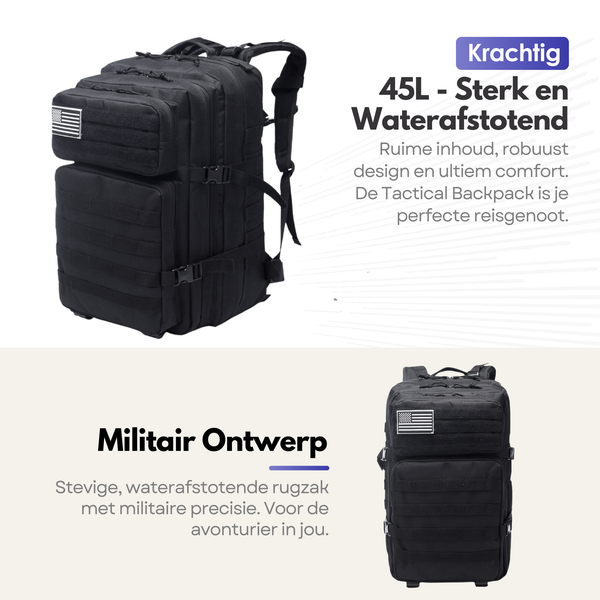 Tactical Military Backpack 45L - Water-Repellent Backpack with Laptop Compartment for Outdoor and Adventure - Black