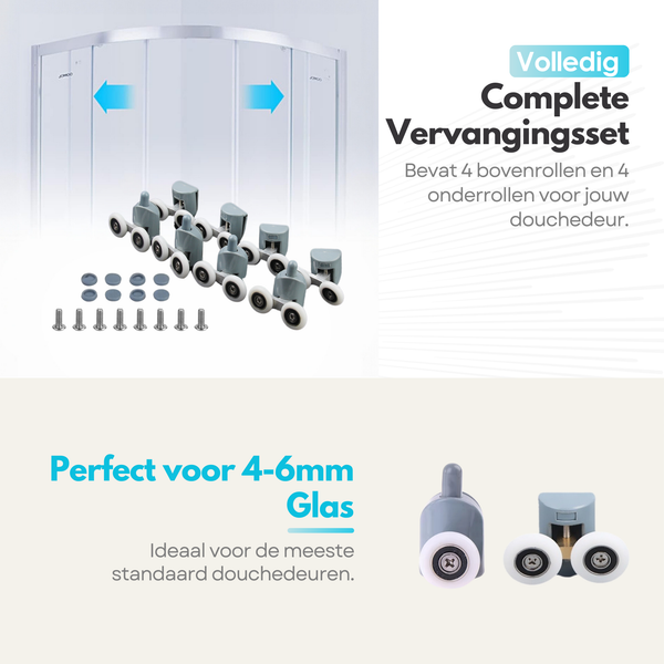 Maltrex Douchedeur Wielen Set - 8 Stuks - Geschikt voor Glazen Douchedeuren - Eenvoudig Te Installeren