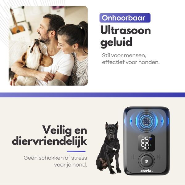 Ultrasonic Anti Bark Device - For Small & Large Dogs - Waterproof & Rechargeable - 3 Modes up to 15m Range - Safe & Pet Friendly