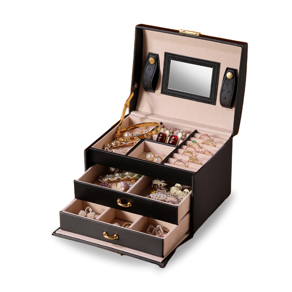 Luxe Sieradendoos met Slot – 14 Compartimenten - Opbergsysteem met Spiegel en Slot voor Jouw Sieraden - Zwart