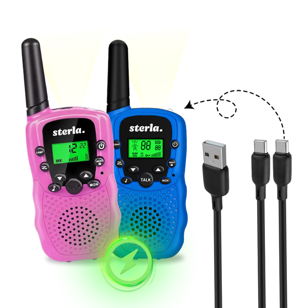 Walkie Talkie Set voor Kinderen - Oplaadbaar USB-C - Bereik tot 5 km - Zaklamp - Valbestendig - Compact en Lichtgewicht - Blauw & Roze