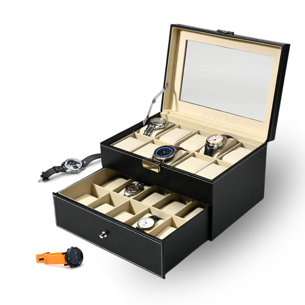 Sterla Luxe Horlogedoos voor 20 Horloges – Bescherm en Bewaar in Stijl Horlogebox - Zwart
