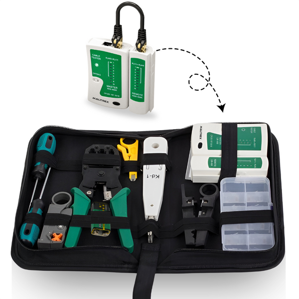 21-Delige Netwerktester Set – Complete LAN Tester Kabeltest- en Reparatieset voor RJ11/RJ45, Inclusief Opberg Etui en Gereedschap