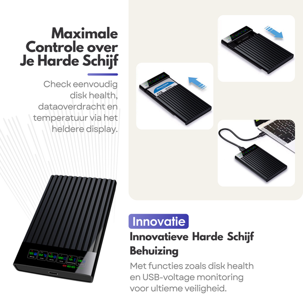 Premium External 2.5" HDD / SSD Enclosure with LCD Display – Compact Storage Solution with SATA III and USB 3.0 Connection - Black