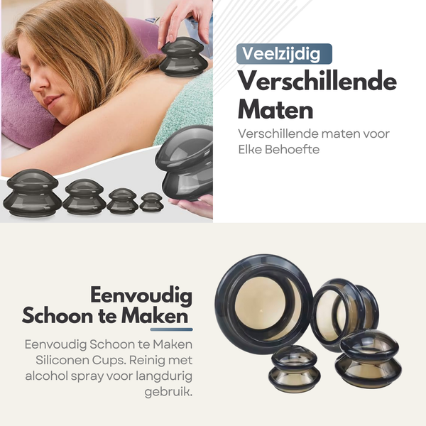 4in1 Massage Cupping Cups Set - Verbetert Doorbloeding, Vermindert Cellulitis, Voor Huid & Spieren - 4 Siliconen Cups
