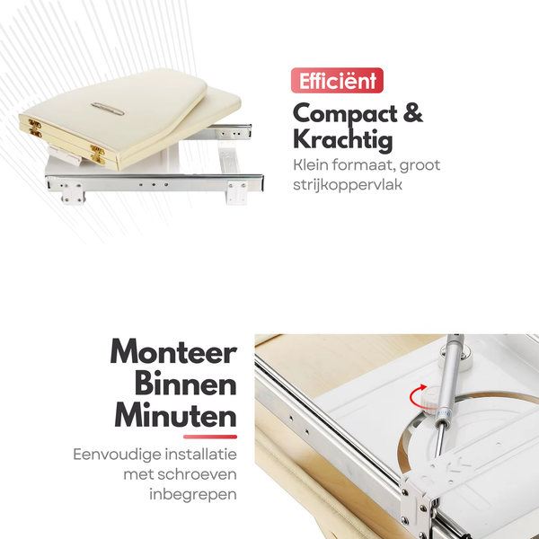 Kastrex Inbouw Strijkplank Voor Kast – 180° Draaibaar – Ruimtebesparend – Inclusief Bevestiging