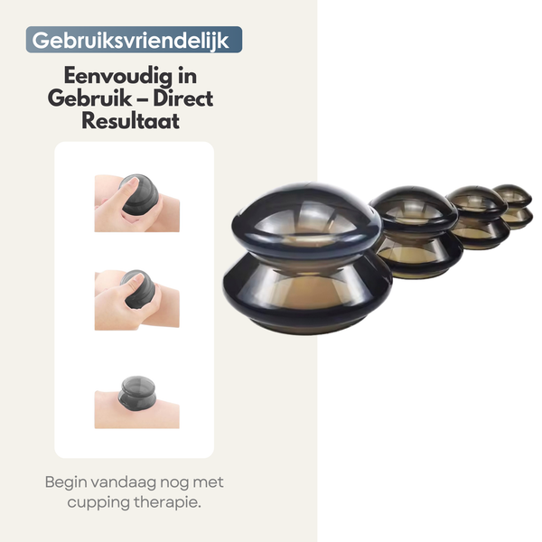 4in1 Massage Cupping Cups Set - Verbetert Doorbloeding, Vermindert Cellulitis, Voor Huid & Spieren - 4 Siliconen Cups