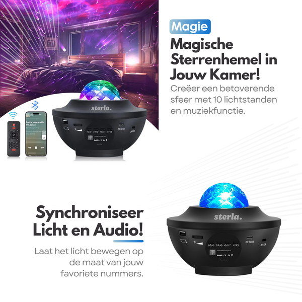 Premium Bluetooth Star Projector Star Light - 10 Light Modes - Enchanting Atmosphere and Soothing Light Show with Audio Motion