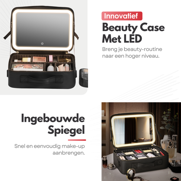 Luxury Beauty Case Bag with Mirror & LED Lighting – Perfect Makeup Case Organizer for Women - Size XL - Black