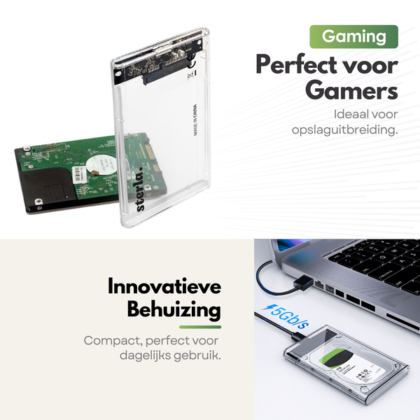 External 2.5" HDD / SSD Enclosure – Compact Storage Solution with SATA III and USB 3.0 Connection - Transparent