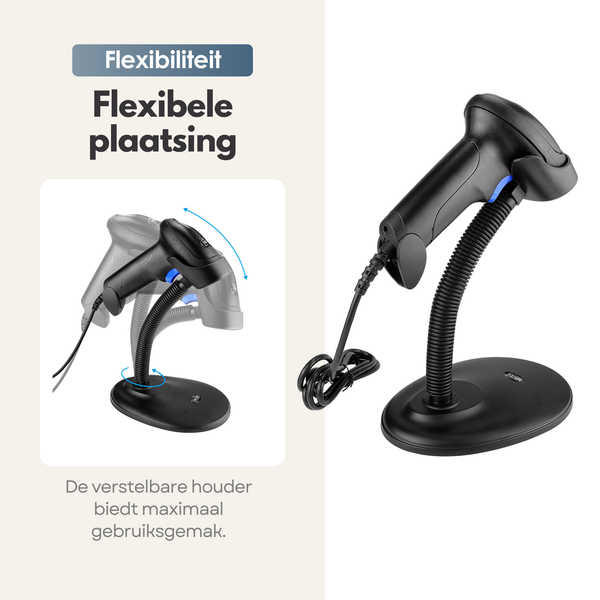 NAVIX 1D Wired Barcode Scanner - Flexible Stand - Fast and Accurate Scanning via USB - Plug & Play Handheld Scanner - Scan from Paper and Screen