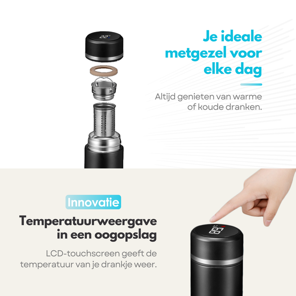 Sterla Slimme Thee Thermosfles met LCD Temperatuur Display – 500 ml – Dubbelwandige Isolatiefles – Luxe Ontwerp - Water, Koffie & Thee Fles