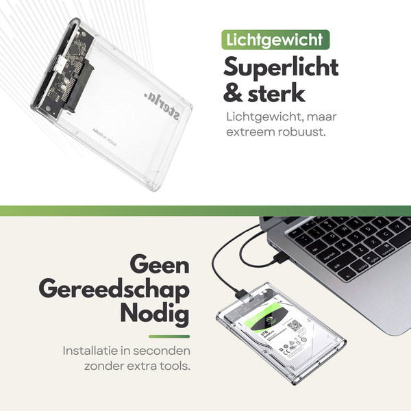 External 2.5" HDD / SSD Enclosure – Compact Storage Solution with SATA III and USB 3.0 Connection - Transparent