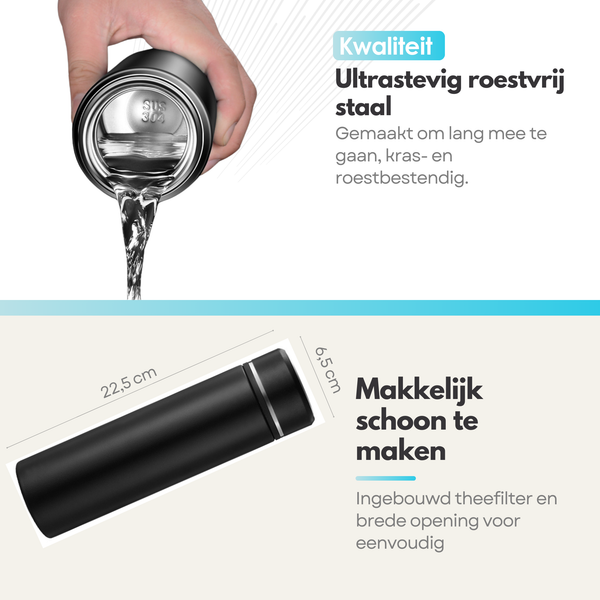 Sterla Slimme Thee Thermosfles met LCD Temperatuur Display – 500 ml – Dubbelwandige Isolatiefles – Luxe Ontwerp - Water, Koffie & Thee Fles