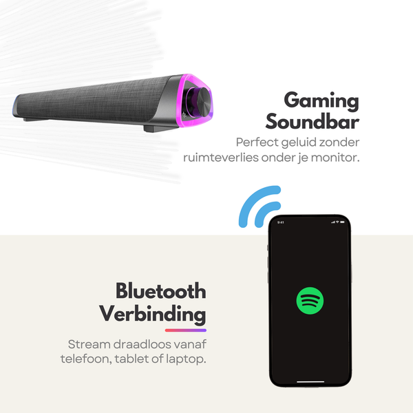Bluetooth RGB Gaming Speaker Soundbar – 12W – Compacte USB Soundbar met AUX – RGB Wave Light – Luidspreker Voor PC & Monitor