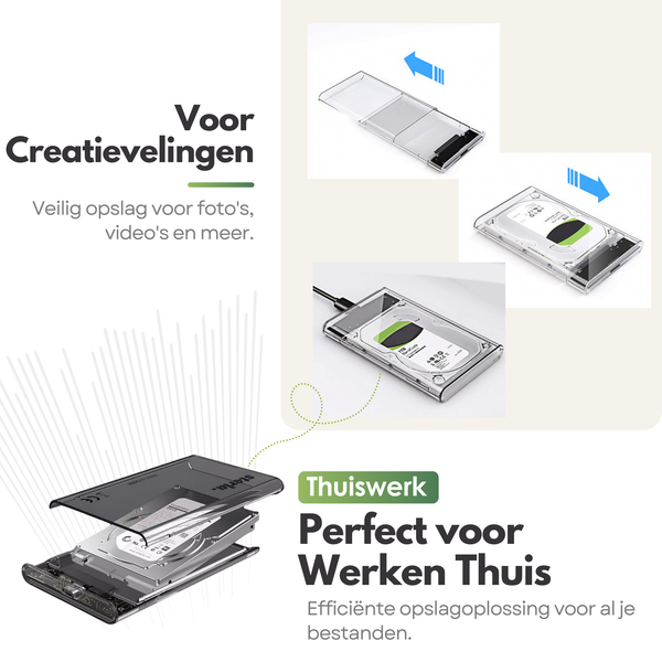 External 2.5" HDD / SSD Enclosure – Compact Storage Solution with SATA III and USB 3.0 Connection - Transparent