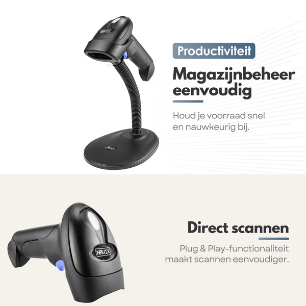 NAVIX 1D Wired Barcode Scanner - Flexible Stand - Fast and Accurate Scanning via USB - Plug & Play Handheld Scanner - Scan from Paper and Screen