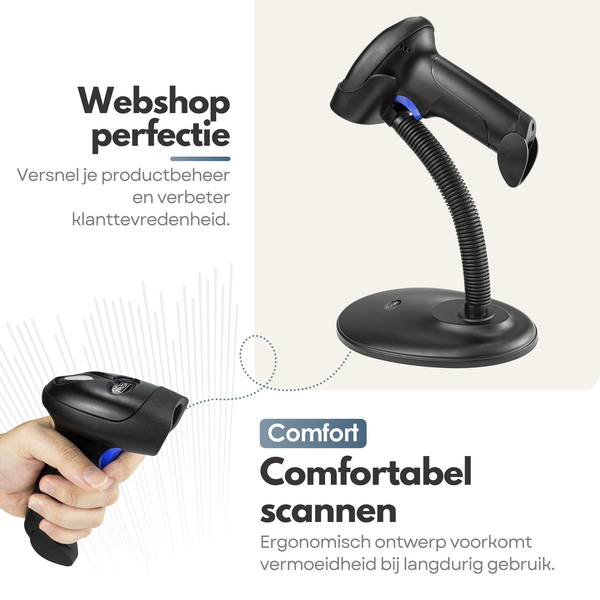 NAVIX 1D Wired Barcode Scanner - Flexible Stand - Fast and Accurate Scanning via USB - Plug & Play Handheld Scanner - Scan from Paper and Screen