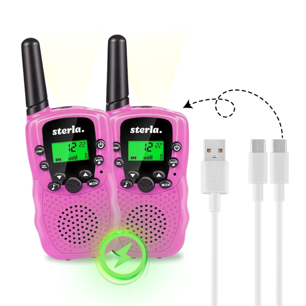 Walkie Talkie Set for Kids - Rechargeable USB-C - Range up to 5 km - Flashlight - Drop-resistant - Compact and Lightweight - Pink