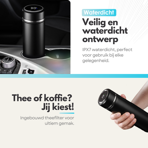 Sterla Slimme Thee Thermosfles met LCD Temperatuur Display – 500 ml – Dubbelwandige Isolatiefles – Luxe Ontwerp - Water, Koffie & Thee Fles