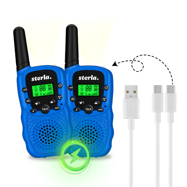 Walkie Talkie Set for Kids - Rechargeable USB-C - Range up to 5 km - Flashlight - Drop-resistant - Compact and Lightweight - Blue
