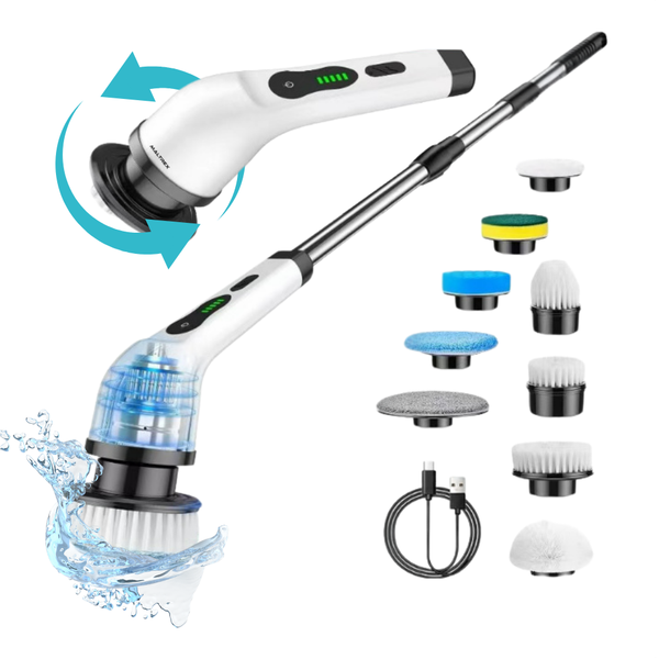 Maltrex Draadloze Elektrische Schrobborstel Set – Schoonmaakborstel met Verlengde Steel – 9 Borstel Opzetstukken – Waterbestendig IPX6 - Accu
