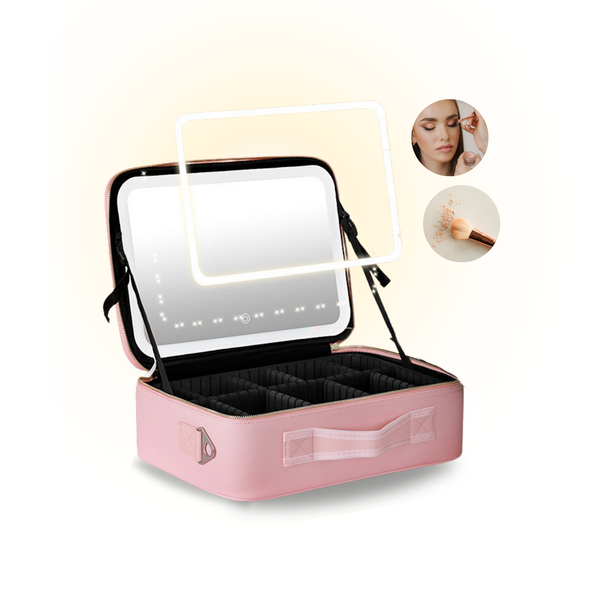 Luxury Beauty Case Bag with Mirror & LED Lighting – Perfect Makeup Case Organizer for Women - Size XL - Pink