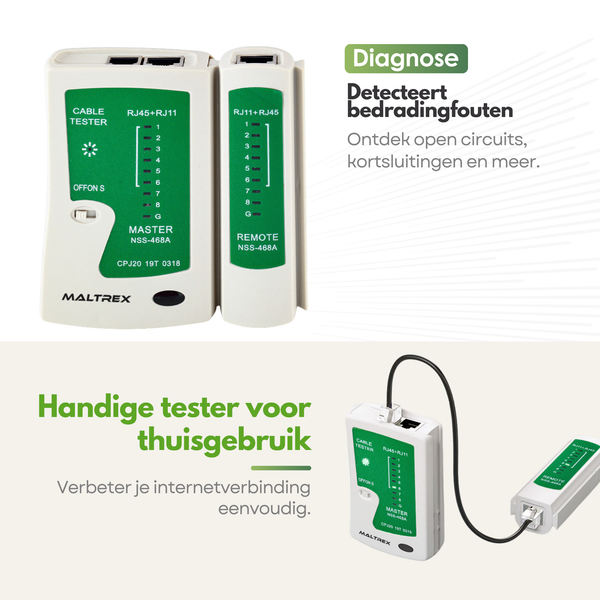 Pro LAN Tester voor RJ11/RJ45 - Netwerk Testen, Reparatie en Kabelbeheer - Netwerktester Set