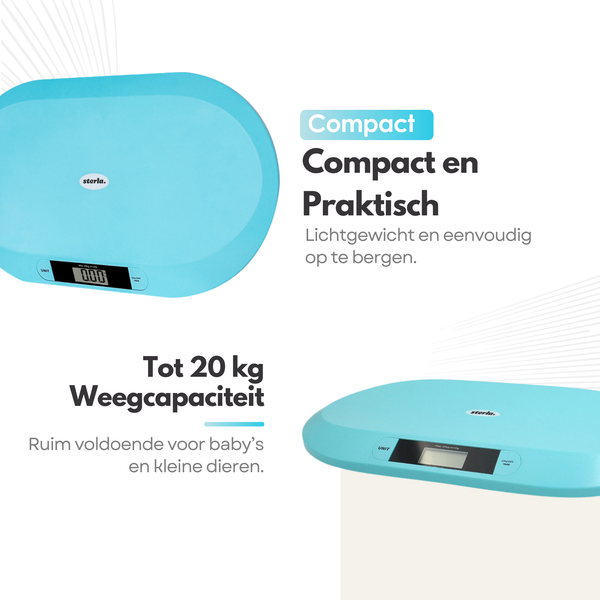 Babyweegschaal – Nauwkeurig Wegen tot 20 kg - TARE- en HOLD-Functie, Weegschaal Ideaal voor Baby's en Huisdieren - Inclusief Batterijen - Blauw