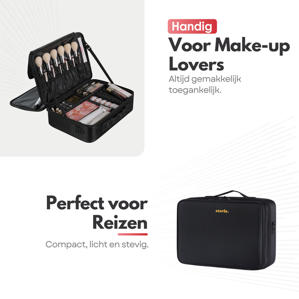 Luxury Make-up Bag XL - Beauty Case with Adjustable Compartments - Handy Size - Ideal for Travel - Black